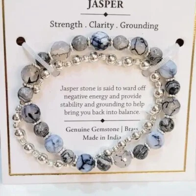 SHIVAM Cebra Jaspe/Dragón Vena Ágata Plateado Cuentas PULSERA ELÁSTICA Conjunto Foto 1 de 4