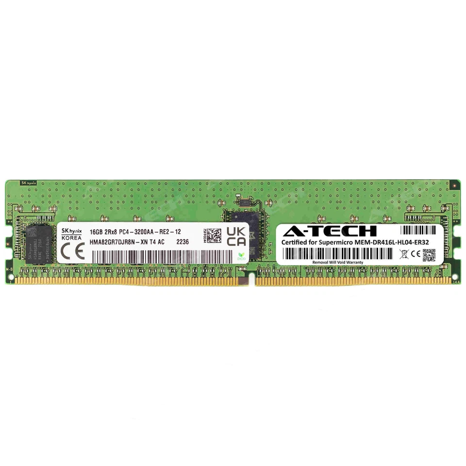 16GB DDR4 PC4-25600 RDIMM Supermicro MEM-DR416L-HL04-ER32 Equivalent Memory RAM - Image 1 of 2