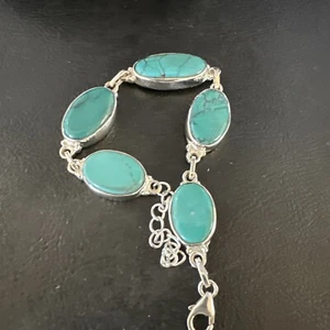 Womens Blue Turquoise Southwestren Sterling Silver Navajo Link Bracelet 8" 15474 - Picture 1 of 12