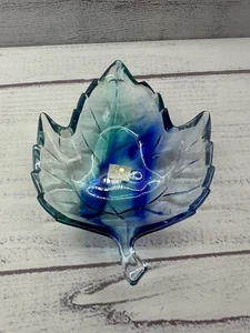 Studio Nova Maple Leaf Art Glass Candy Nut Dish - Dark Blue Teal - NEW - Picture 1 of 10