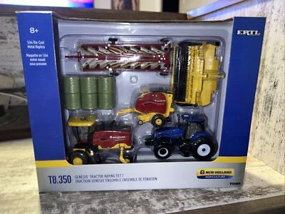 1/64th Scale New Holland Haying Set Speedrower 220, T8.350, Baler And Rake Ertl - Image 1 of 4