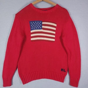 Vintage Polo Ralph Lauren Sweater Mens Small Red American Flag Crewneck 90s READ - Picture 1 of 7