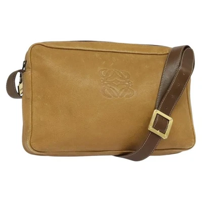 LOEWE Anagram Shoulder Bag Leather Beige Brown gold Auth 117575 - Image 1 of 4