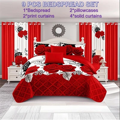 Juego de cama colcha floral Royberry 9 piezas cubrecama tamaño king acolchado tiro de cama Foto 1 de 4