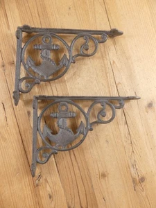 2 CAST IRON BOAT ANCHOR BRACKETS CORBELS BRACES WALL SHELF **ROUGH PATCHES** - Picture 1 of 9