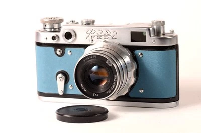 Serviced CLA FED 2 Blue USSR LEICA film 35mm Camera Industar 26M 2,8/52 Lens - Image 1 of 4
