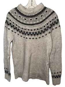 Maglione girocollo LL Bean Fair Isle donna piccolo Lt grigio nero 100% lana - Foto 1 di 6