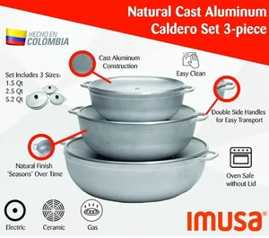 Imusa Juego de 3 Piezas Caldero Colombiano Aluminio Fundido u Horno Holandés con Tapa - Imagen 1 de 11