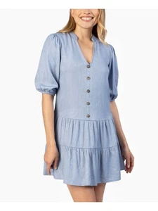 SPEECHLESS Womens Light Blue Button-front Pouf Sleeve V Neck Mini Shirt Dress XL - Picture 1 of 11
