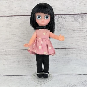Vintage Herman Pecker Mod Puppe schwarze Haare blaue traurige Augen Japan Hängeetikett (Susie? - Bild 1 von 14