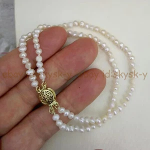 2 Rows 4-5mm Genuine Natural White Freshwater Baroque Pearl Bracelet 7.5'' - Picture 1 of 7