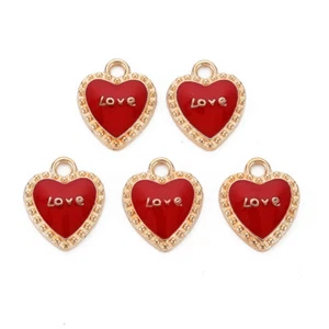 100pcs Alloy Red Love Heart Shaped Enamel Pendants with LOVE for Jewelry Making - Picture 1 of 3