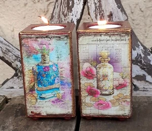 Soportes para candelabros Shabby Chic, madera maciza, decoración del hogar Shabby Chic, hechos a mano - Imagen 1 de 10