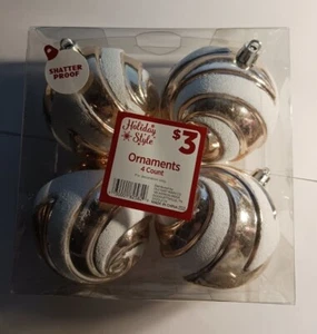 {Holiday Style} Ornaments Set of 4 Gold and white Sparkling Round New In Box - Picture 1 of 4