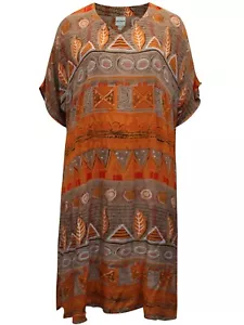 DW Shop Midi Dress Orange Ethnic Print to fit UK Sizes 10/16 18/24 and 26/32 - Picture 1 of 10