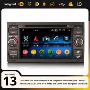 64GB Navi Android 13 DAB+ Autoradio CarPlay Ford Focus Kuga C-Max Transit Fiesta - Bild 1 von 24