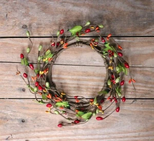 Berry Candle Ring Falling Leaves 4.5 inch Fall Floral Decor Red Orange Green - Picture 1 of 6