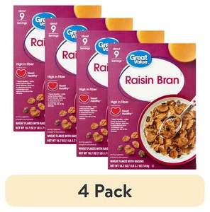 (4 Pack) Great Value Raisin Bran Breakfast Cereal 18.7 Oz Orthodox Union Kosher - Picture 1 of 6