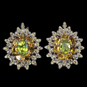 Summer 925 Silver Earrings Oval Peridot Sapphire Citrine Gemstone Jewelry - Picture 1 of 10