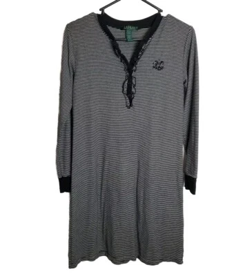 Camisa para dormir pijama Lauren Ralph Lauren pequeña negra blanca a rayas jersey tejido Foto 1 de 4