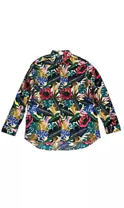 ETRO Milano Herrenhemd 45 XXL Blumenmuster tropisch geknöpft schwarz langärmelig - Bild 1 von 6