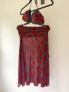 Black/red geometric pushup bikini top & coverup dress/skirt swim suit Size M - Picture 1 of 10