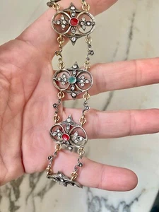 Lovely vintage sterling silver gilt rhinestones enamel classic design bracelet - Picture 1 of 13