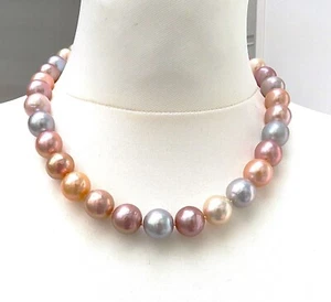 Ming Perlen Unikat Collier 13-14 mmm Naturfarben handgefertigt 925 rhod. 5484 - Bild 1 von 8