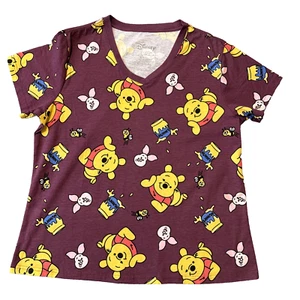 Disney Winnie the Pooh Piglet Hunny Pots Scrub Top V-neck Performance Stretch 2X - Picture 1 of 6
