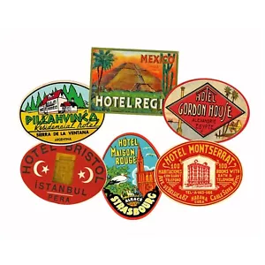 Travel Stickers, Luggage Labels & Baggage Tags, 6 Suitcase Decals, REPRODUCTIONS - Picture 1 of 7