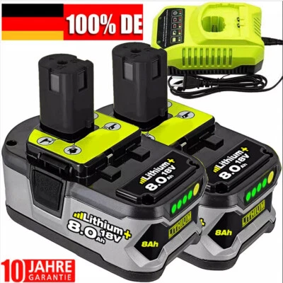2x 18V 8,0Ah Akku für RYOBI One Plus Lithium HP RB18L50 P108 Batterie/Ladegerät