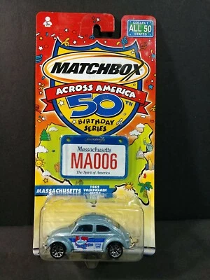 Caja de cerillas 2001 Cross America 50 cumpleaños Massachusetts 1962 Volkswagen Beetle Foto 1 de 3