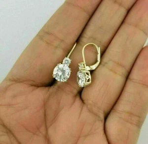 3.00CT Round Cut Moissanite Drop Dangle Women's Earrings 14K Yellow Gold Plated - Picture 1 of 7