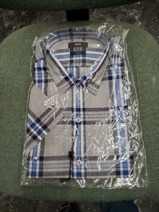 NWT Hugo Boss AG Dieseltease SS But/Dwn Sharp Fit Blu/Gry Striped Sz L