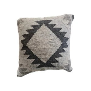 Southwest Transitional Tribal Throw Pillow Wool Blend Woven Grays Boho 18x18in - Picture 1 of 9