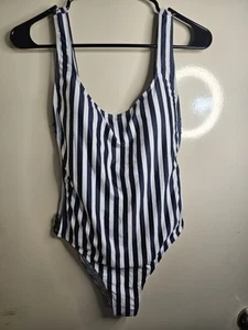 NWOT Kenny Flowers The HAMPTONS Navy Striped High Cut One Piece Swimsuit-Medium - Picture 1 of 7