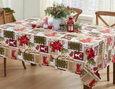Newbridge Ivory Sleigh Bells Ring Vinyl Christmas Tablecloth with Flannel Bac... - Image 1 of 4
