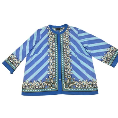 Cárdigan de botón de colocación de Bombay 2X de Bob Mackie Wearable Art Paisley Blue Foto 1 de 4