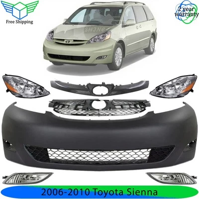 Front Bumper Cover Fascia & Headlight Assembly Kit 2006-2010 Toyota Sienna - Imagem 1 de 4
