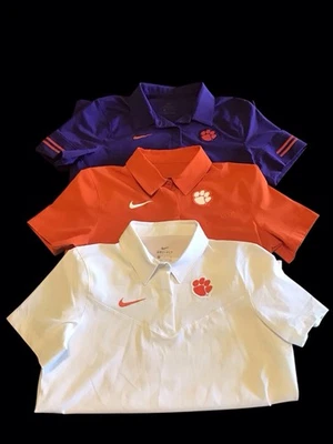 3 Clemson Tigers Nike Dri Fit Manga Corta Mujer Polo Naranja Púrpura Blanco Foto 1 de 4