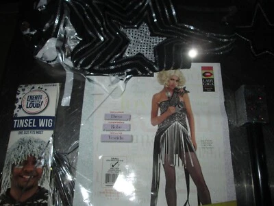 Lady Gaga Star Dress Costume S Bonus Tinsel Wig & Microphone NEW Fast Shipping - Image 1 of 4