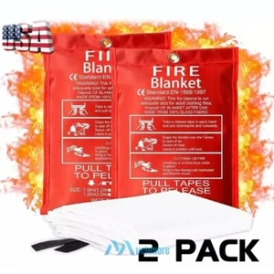 NEW 2-Pack Large Fire Blanket Fireproof For Home Kitchen Office Emergency Safety - Picture 1 of 20