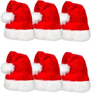 6 Pack Plush Santa Claus Hat Comfortable Velvet Red Xmas Party Decor Kids Adults - Picture 1 of 6