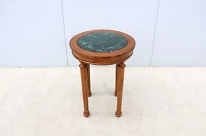 Vintage French Style Distressed Fruitwood and Green Marble Top Tall Side Table - Picture 1 of 20