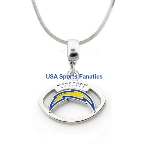NFL Los Angeles Chargers Football Logo Pendant Necklace On A 925 Snake Chain Cover