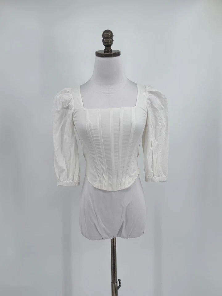 Jason Wu White Square Neck Puff Sleeve Corset Renaissance Blouse Top Sz XS - Image 1 of 4