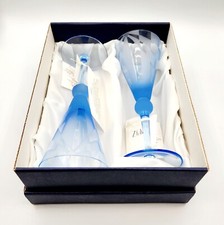 Pair of Z Folio Signature Collection Blue Etched Champagne Glass 2003  Czech NIB