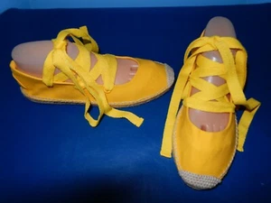 NWOB Ralph Lauren Polo Yellow Canvas Ankle Wrap Espadrilles - 8.5 - Picture 1 of 6