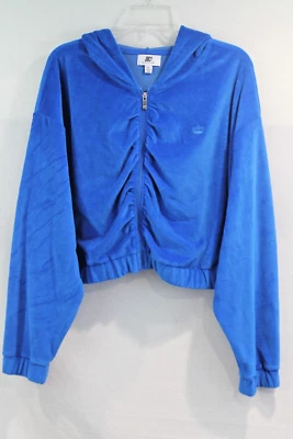 Juicy Couture Hoodie Velour  Womens size XXL Blue Cropped Ruched Zip Up - Image 1 of 4
