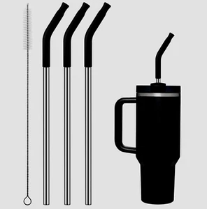Metal Straws for Stanley 40oz Tumbler Silicone Tips, 13.3” Straights & Brush - Picture 1 of 6